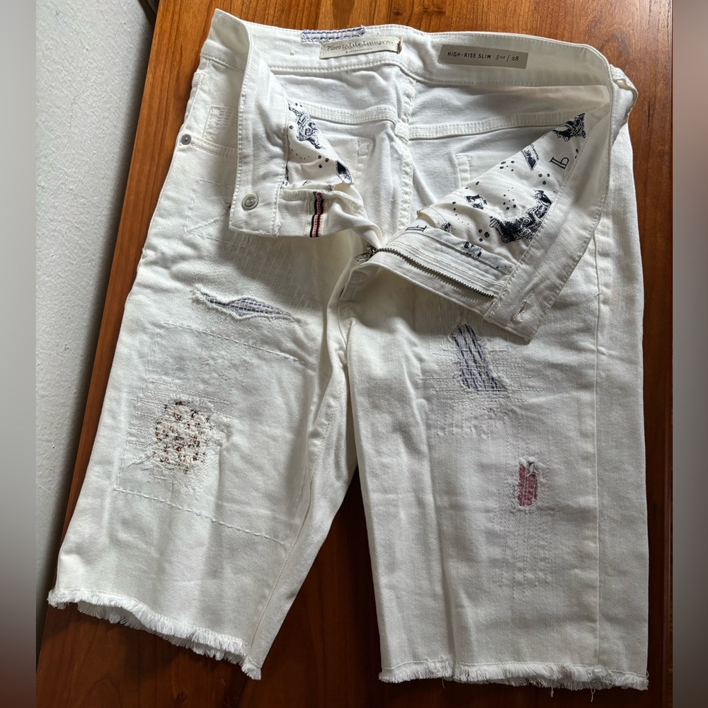 Anthropologie White High-Rise Slim Patchwork Women Shorts